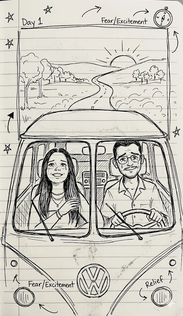 Ilustração do ebook - João e Mi na Kombi